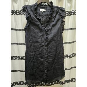 Frame black sheer Lauren ramie button down ruffle lined shirt dress size small